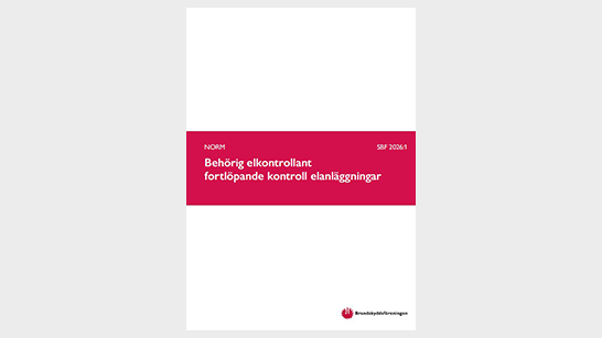 Omslag till normen SBF 2026:1 Norm Behörig elkontrollant fortlöpande kontroll elanläggningar