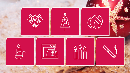 Olika symboler för brandfaror i juletider