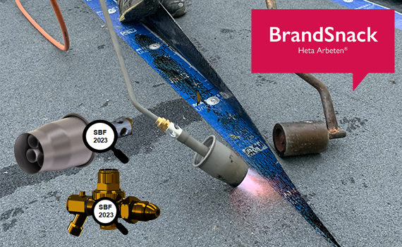 En gasolbrännare och texten Brandsnack, Heta Arbeten