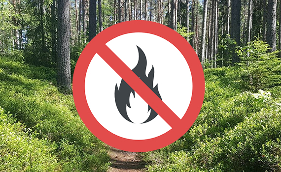 Varningssymbol för brand och bakgrundsbild på skog