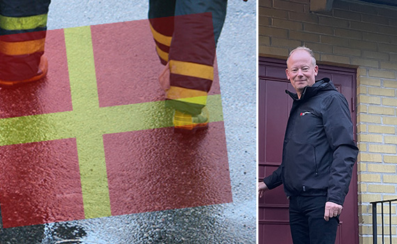 Bild på en person samt en skånsk flagga