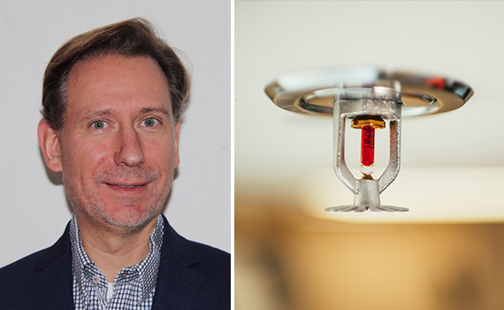 Tomas Åberg och bild på en vattensprinkler