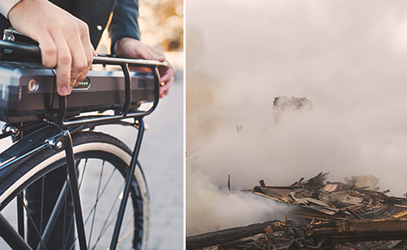 Bild på batteri och brand