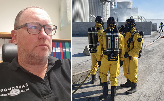 Tre personer från SCA Massa utför brandskyddsarbete