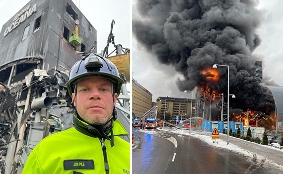 Restvärdeledare Jon Pile på plats vid branden i Lisebergs Oceana Vattenvärld