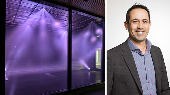 Vattendimma sprutas ut från taket samt bild på Thomas Waghorn