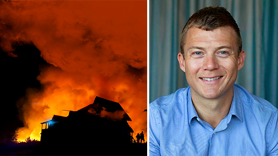 En stor brand och en bild på Jesper Boqvist