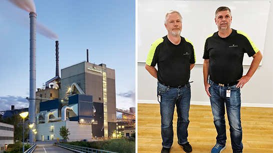 En fabrik och en bild på Roger Adolfsson och Tomas Söderberg