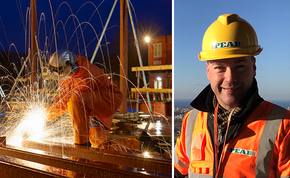 Hetarbetare som svetsar och bild på Magnus Wickström